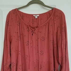 Eyelet Peasant Top ~ Dusty Burnt Red ~  L